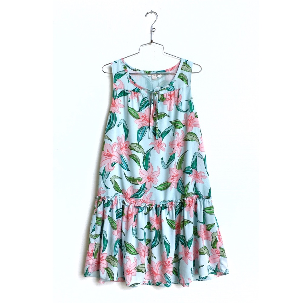 NWT C&E floral shift drop waist dress mint pink